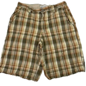 Men's  Columbia Plaid Shorts Size 32 Green Brown